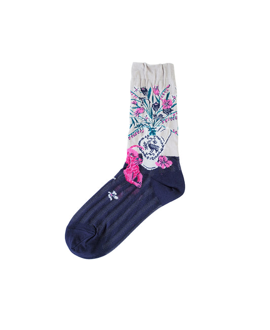 ハイゲージクルーソックス フローラルライフ グレー サイズ1  1185071